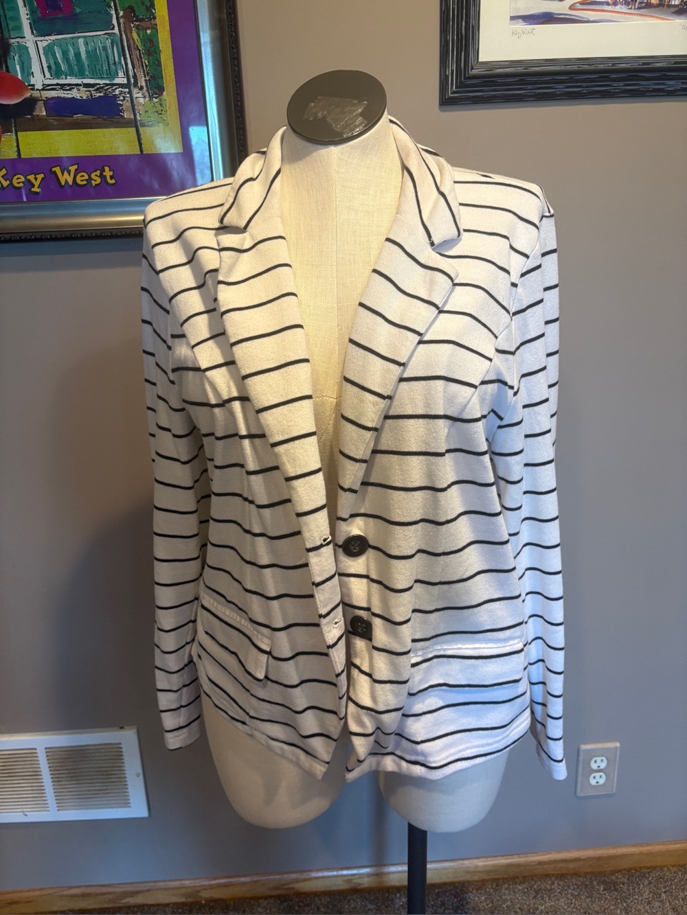 Torrid Striped White and Black Knit Blazer